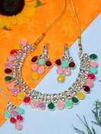 Multicolor Kundan Choker Necklace Set with Earrings for Women