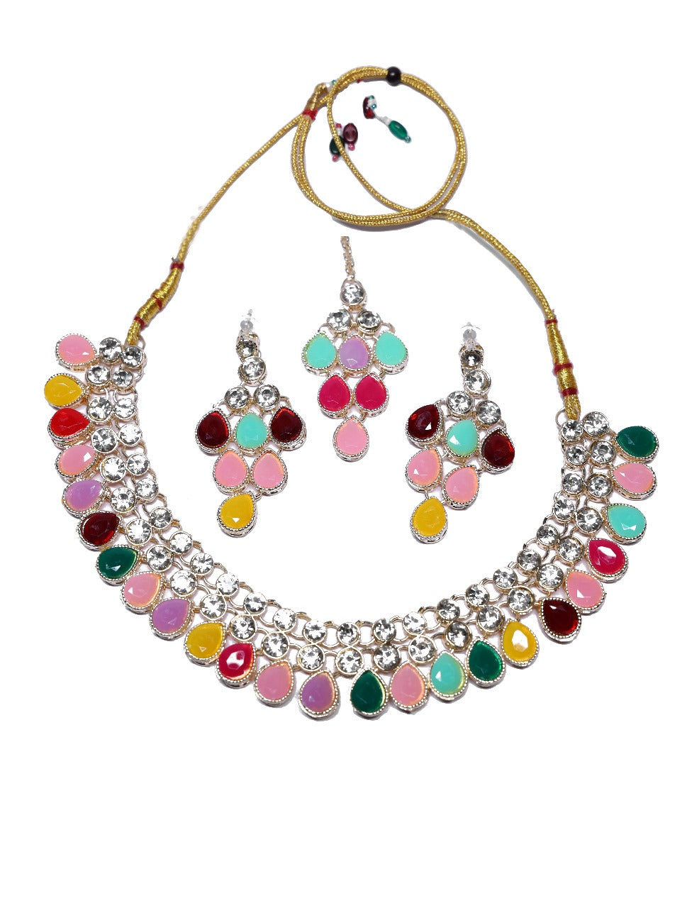 Multicolor Kundan Choker Necklace Set with Earrings for Women