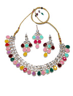 Multicolor Kundan Choker Necklace Set with Earrings for Women