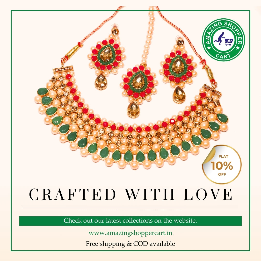 Kundan Pearl Choker Necklace Set with Earrings & Maang Tikka for Women