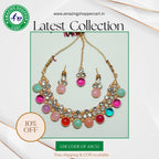 Multicolor Crystal Choker Necklace Set with Matching Earrings | Gold-Tone Adjustable Statement Jewelry for Women