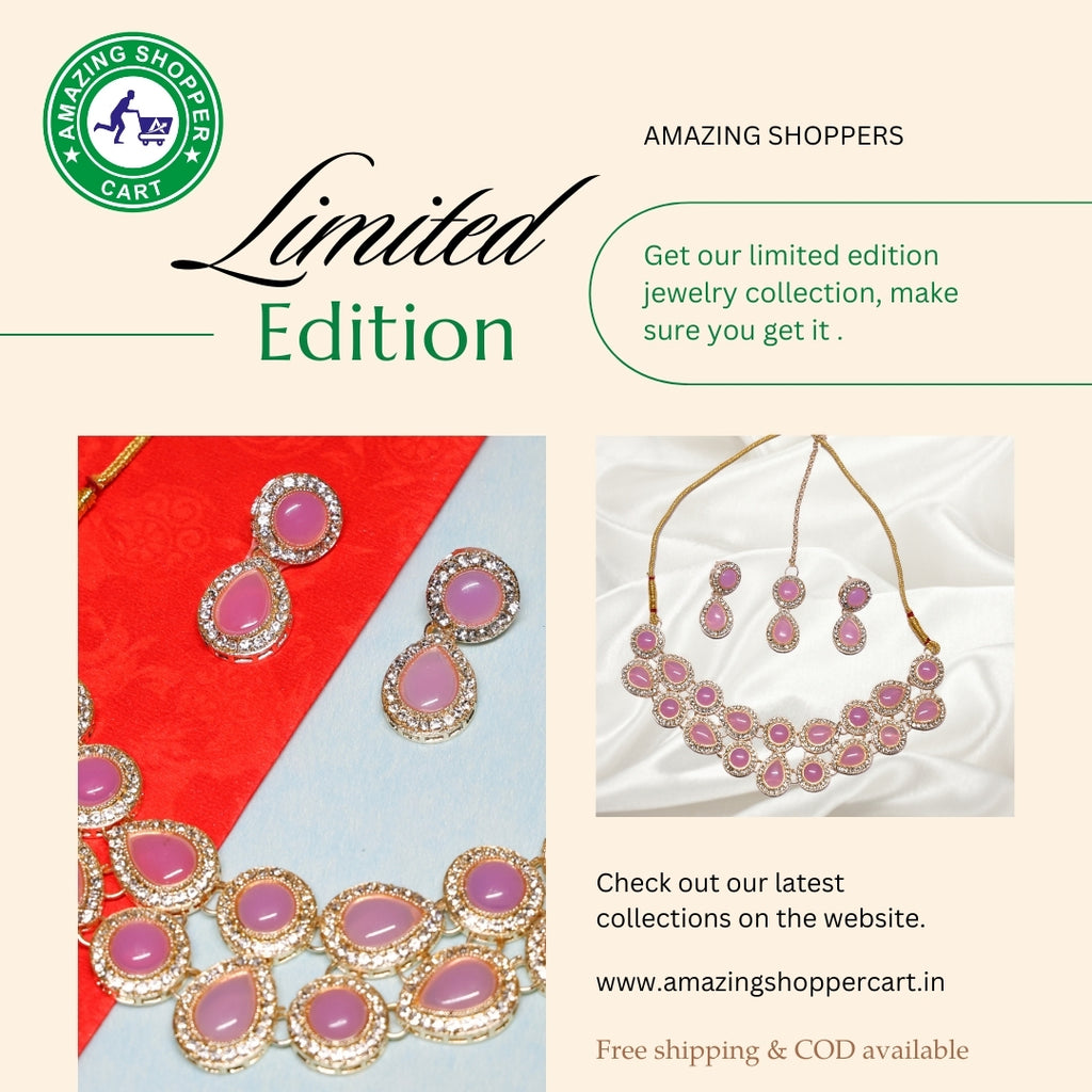 Pink Stone Choker Necklace Set with Earrings