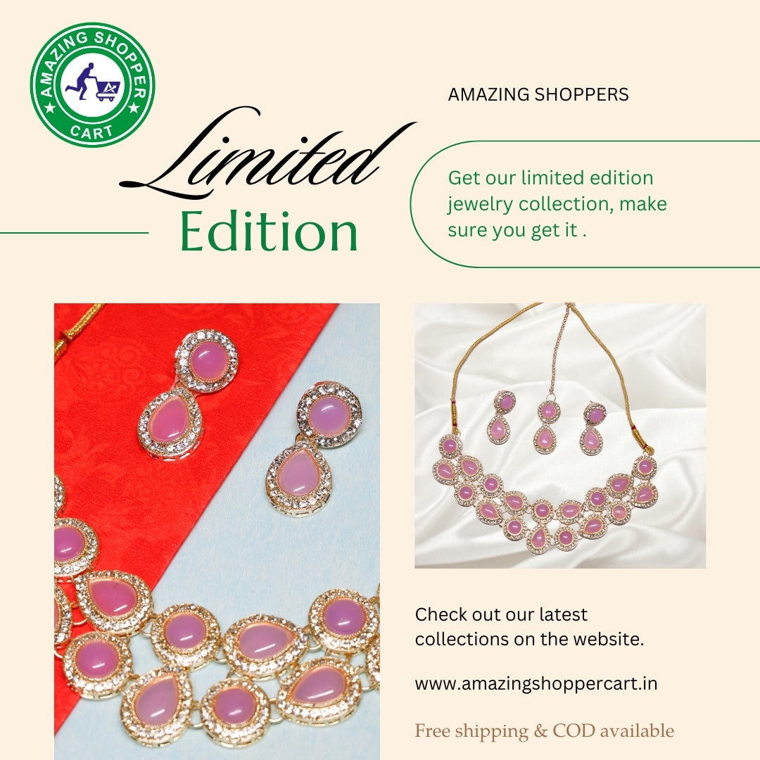Pink Stone Choker Necklace Set with Earrings