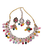 Multicolor Kundan Choker Necklace Set with Jhumka Earrings & Maang Tikka | Gold-Tone Adjustable Bridal Jewelry for Women