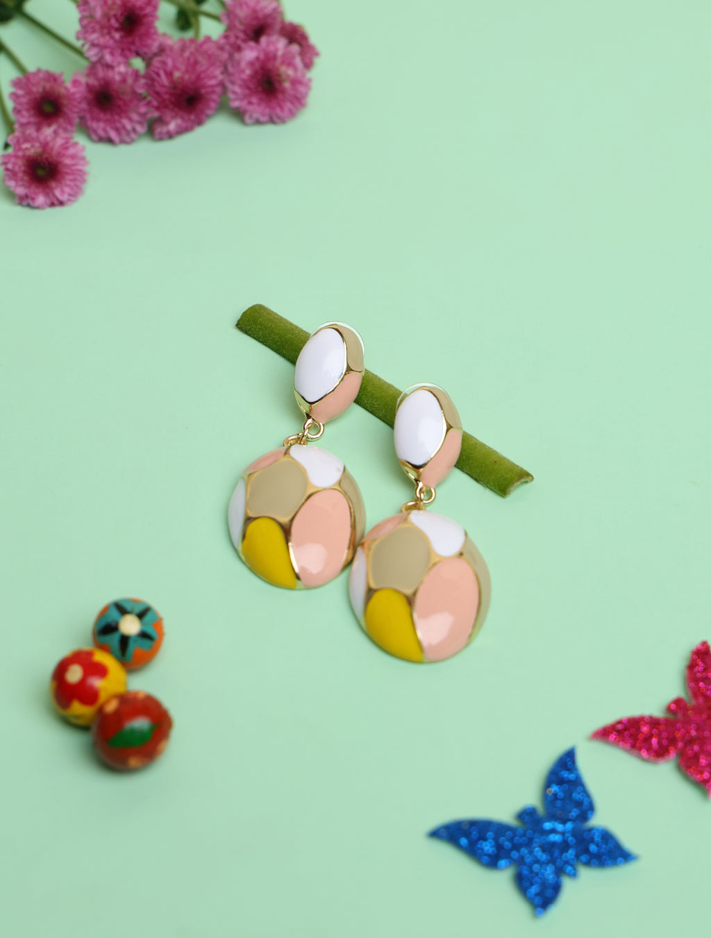 Multicolor Geometric Enamel Drop Earrings for Women | Gold-Tone Statement Earrings