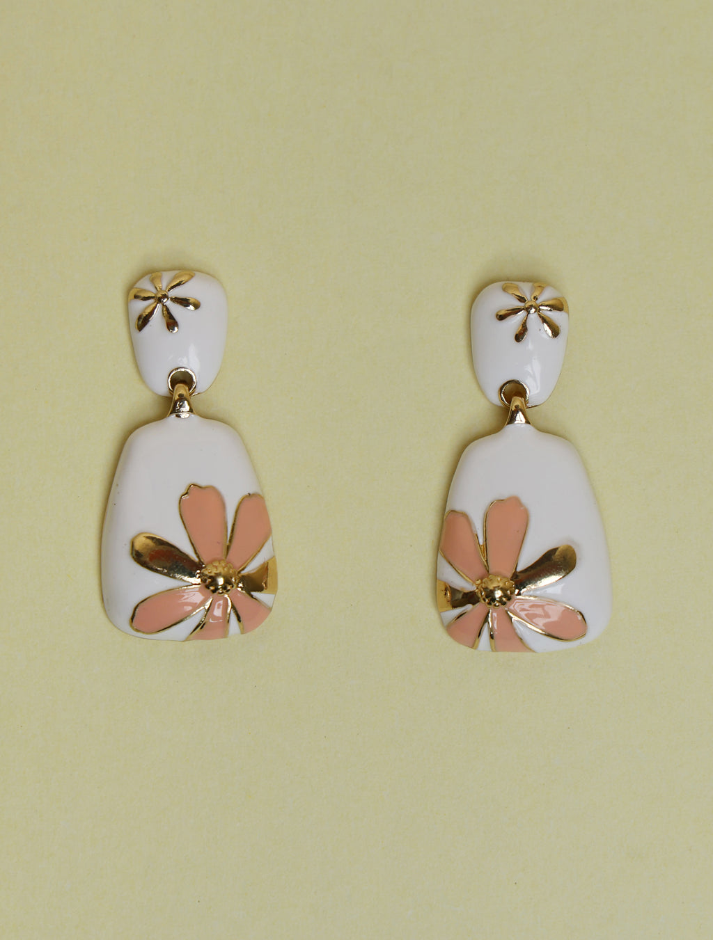 Elegant Floral Enamel Drop Earrings for Women | Gold-Tone Statement Earrings
