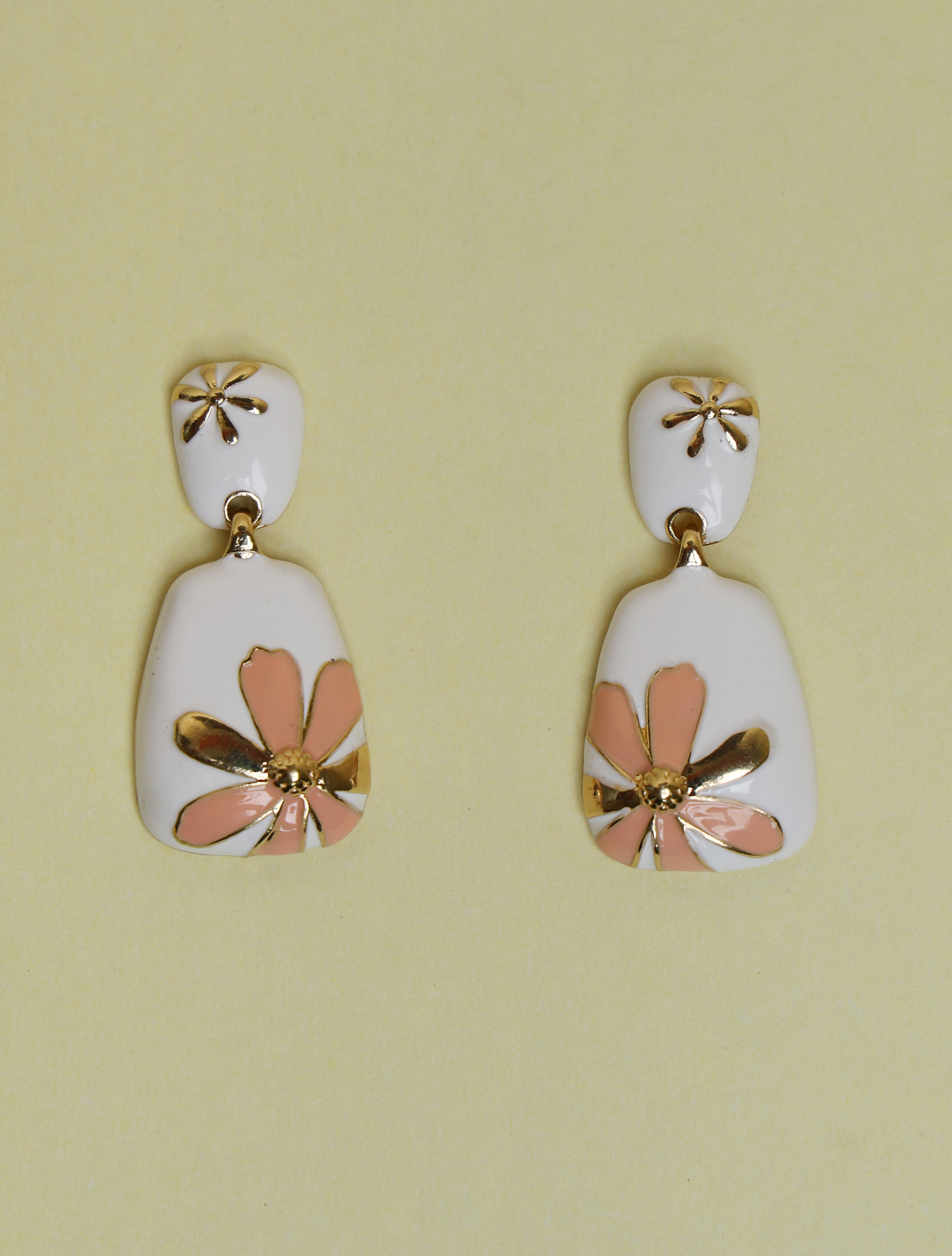 Elegant Floral Enamel Drop Earrings for Women | Gold-Tone Statement Earrings