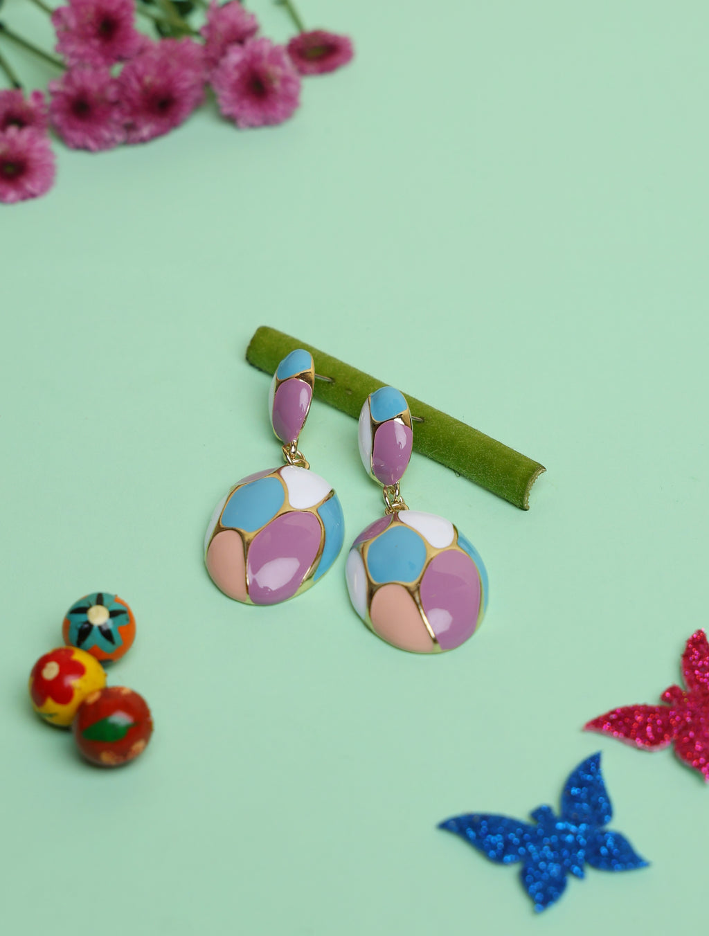 Multicolor Enamel Drop Earrings for Women | Gold-Tone Geometric Statement Earrings