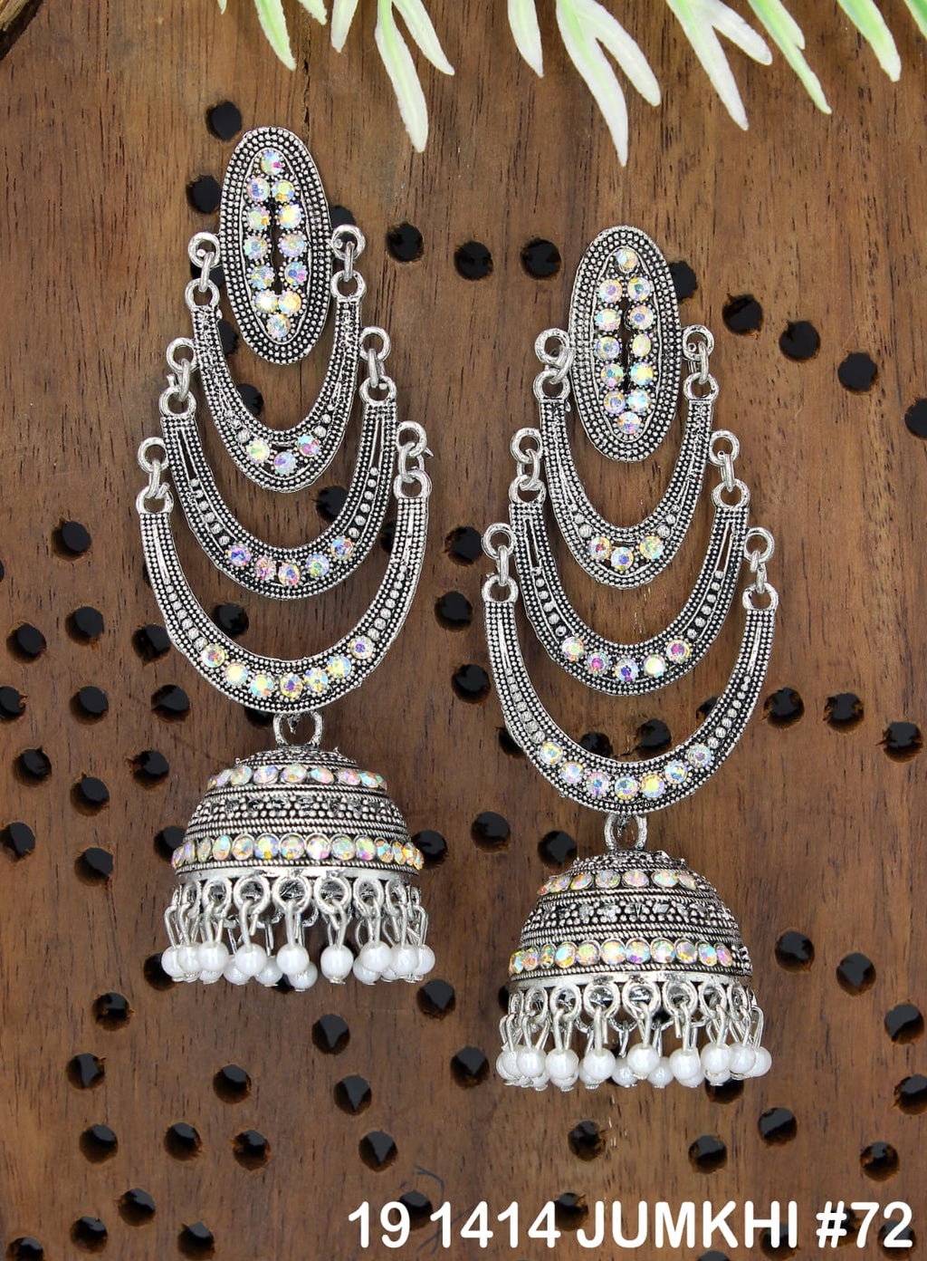 Oxidized Silver-Tone Chandbali Jhumka Earrings with Pearl Drops for Women | Traditional Statement Earrings