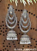 Oxidized Silver-Tone Chandbali Jhumka Earrings with Pearl Drops for Women | Traditional Statement Earrings