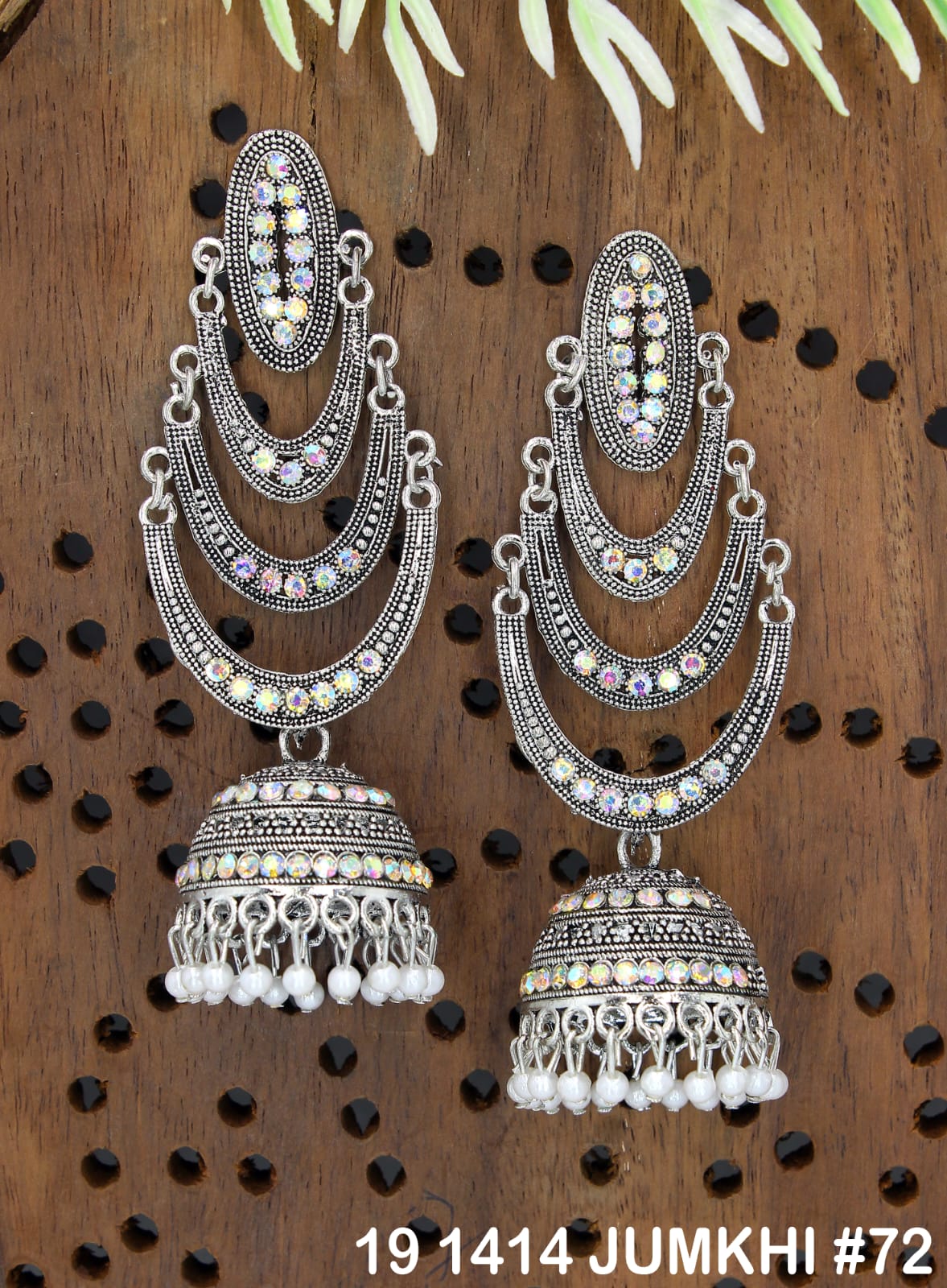 Oxidized Silver-Tone Chandbali Jhumka Earrings with Pearl Drops for Women | Traditional Statement Earrings