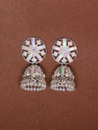 Silver-Tone Mirror Jhumka Earrings with Pearl Drops for Women | Traditional Statement Earrings