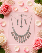 Elegant Silver-Tone Crystal Necklace Set with Matching Earrings for Women