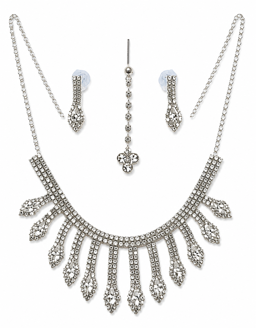 Elegant Silver-Tone Crystal Necklace Set with Matching Earrings for Women