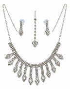 Elegant Silver-Tone Crystal Necklace Set with Matching Earrings for Women