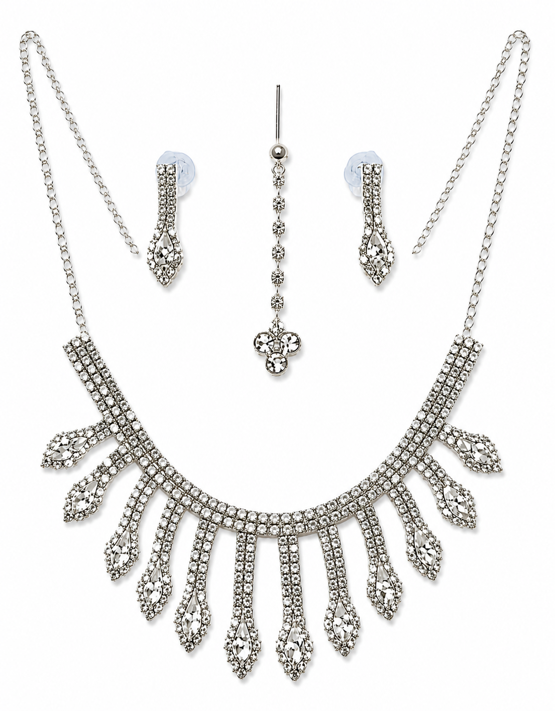Elegant Silver-Tone Crystal Necklace Set with Matching Earrings for Women