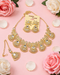 Elegant Gold-Plated Crystal Rhinestone Necklace, Earrings & Maang Tikka Jewelry Set for Women
