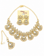 Elegant Gold-Plated Crystal Rhinestone Necklace, Earrings & Maang Tikka Jewelry Set for Women