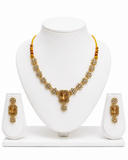 Gold-Plated Amber Topaz & Kundan Collar Necklace Set with Matching Drop Earrings