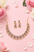 Royal Amethyst Purple Crystal Teardrop Necklace & Drop Earrings Jewelry Set in Gold Tone