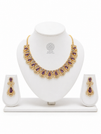 Royal Amethyst Purple Crystal Teardrop Necklace & Drop Earrings Jewelry Set in Gold Tone