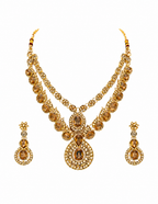 Majestic Topaz Amber Crystal Double-Layer Haram Necklace & Matching Drop Earrings Set in Antique Gold