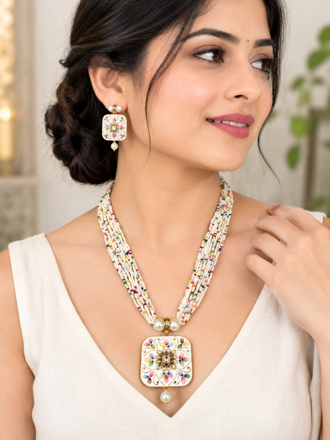 Multicolor Pearl Beaded Necklace Set with Matching Earrings – Elegant Fashion Jewellery