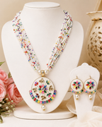 Beautiful Multicolor Floral Beaded Necklace & Earrings Set for Women
