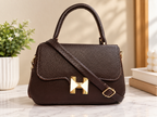 Women's Brown Structured Handbag with Adjustable Shoulder Strap