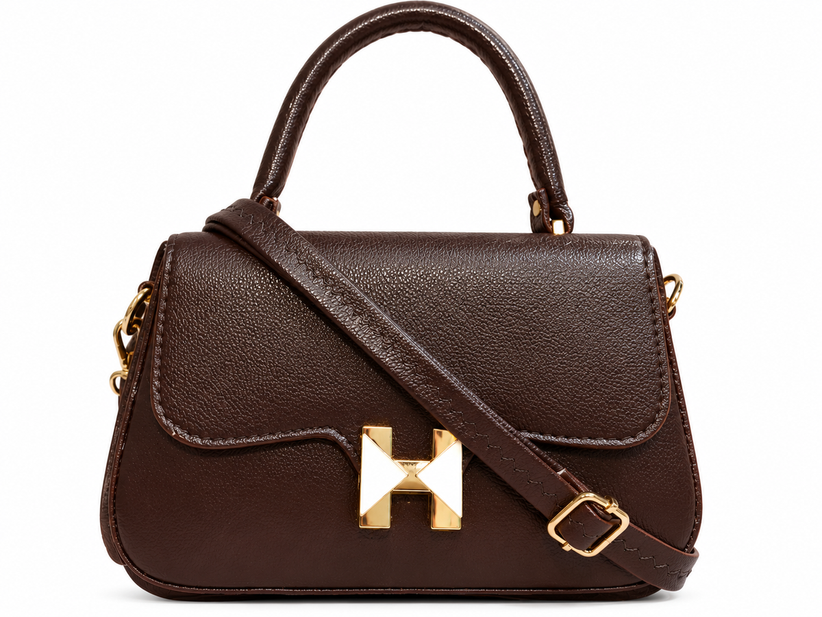 Women's Brown Structured Handbag with Adjustable Shoulder Strap