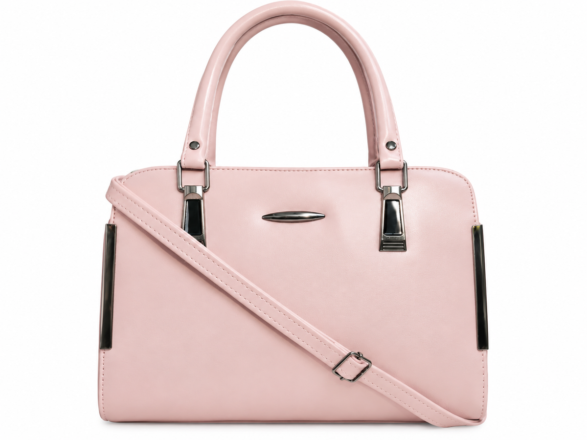 Women's Pink Structured Handbag with Adjustable Shoulder Strap