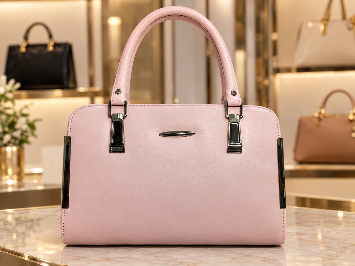 Women's Pink Structured Handbag with Adjustable Shoulder Strap