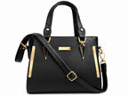 Women's Black Structured Handbag with Adjustable Shoulder Strap