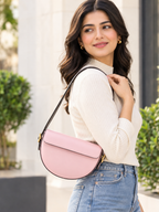 Women's Pink Curved Shoulder Bag with Adjustable Strap