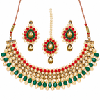 Kundan Pearl Choker Necklace Set with Earrings & Maang Tikka for Women
