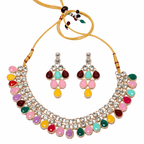 Multicolor Kundan Choker Necklace Set with Earrings for Women
