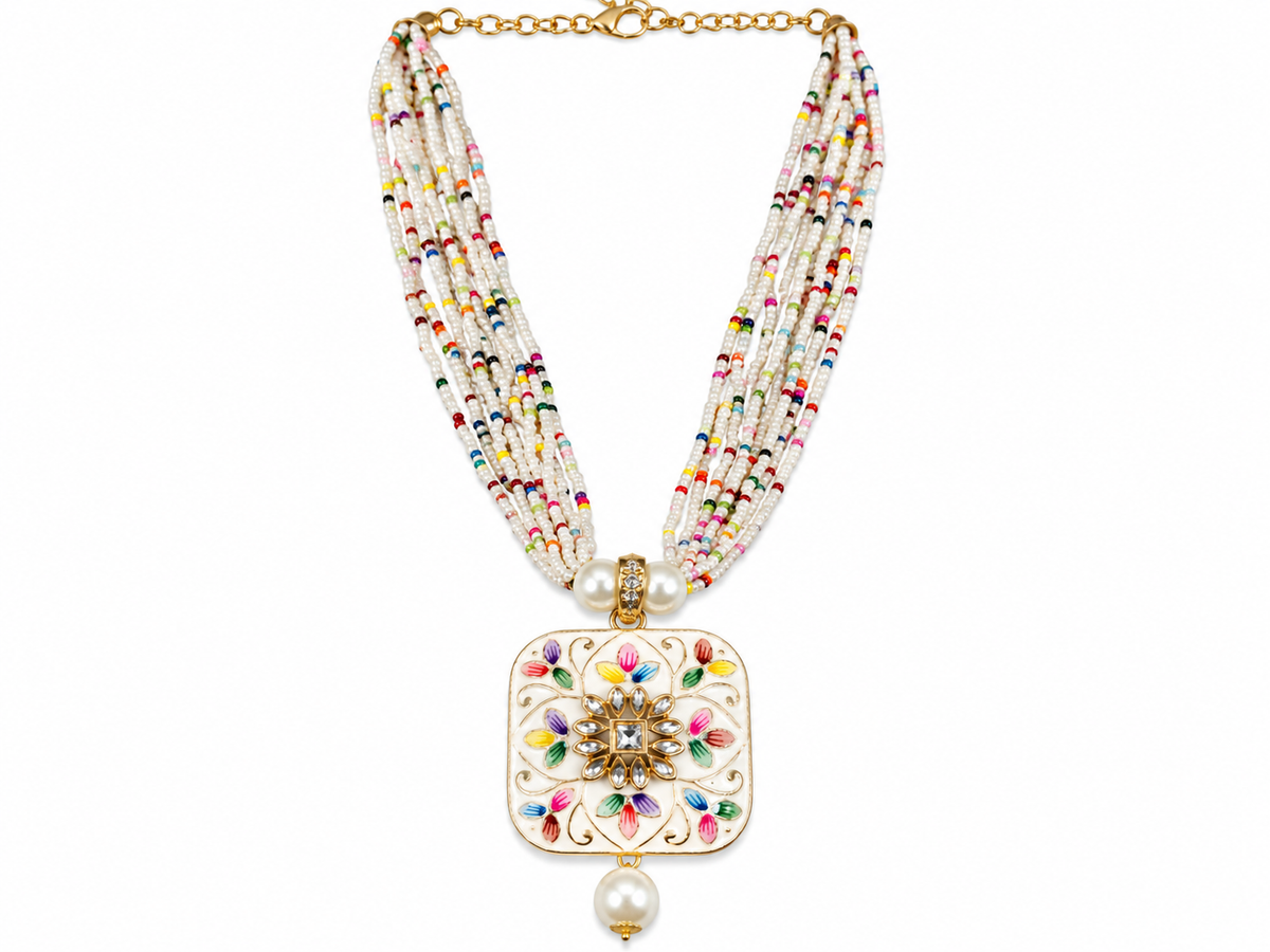 Multicolor Pearl Beaded Necklace Set with Matching Earrings – Elegant Fashion Jewellery