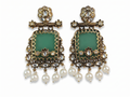 Antique Gold Green Stone & Pearl Statement Earrings for Women