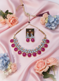 Pink Stone & Crystal Traditional Necklace Set with Earrings
