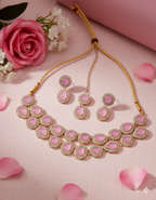 Pink Stone Choker Necklace Set with Earrings
