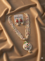 Stunning Neck set I Multilayer White Beaded Pendant Necklace Set with Matching Enamel Earrings for Women