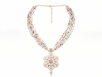 Multicolor Beaded Pearl Necklace Set with Floral Pendant & Matching Earrings