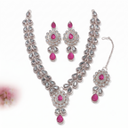 Pink Kundan Necklace Set with Matching Earrings & Maang Tikka