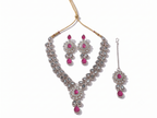 Pink Kundan Necklace Set with Matching Earrings & Maang Tikka