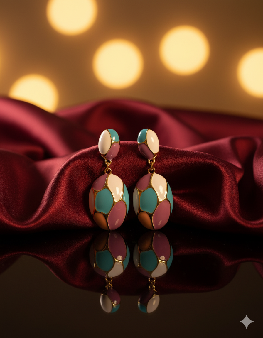 Multicolor Enamel Drop Earrings for Women | Gold-Tone Geometric Statement Earrings