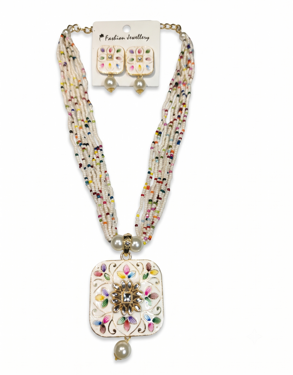 Multicolor Pearl Beaded Necklace Set with Matching Earrings – Elegant Fashion Jewellery