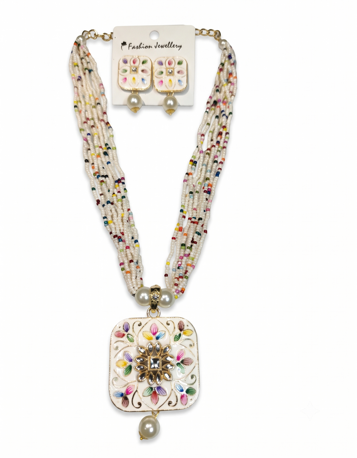 Multicolor Pearl Beaded Necklace Set with Matching Earrings – Elegant Fashion Jewellery