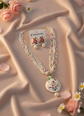 Stunning Neck set I Multilayer White Beaded Pendant Necklace Set with Matching Enamel Earrings for Women