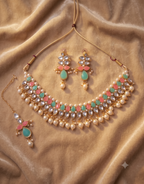 Multicolor Kundan Choker Necklace Set with Pearl Drops, Earrings & Maang Tikka | Traditional Bridal Jewelry for Women