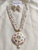 Beautiful Multicolor Floral Beaded Necklace & Earrings Set for Women